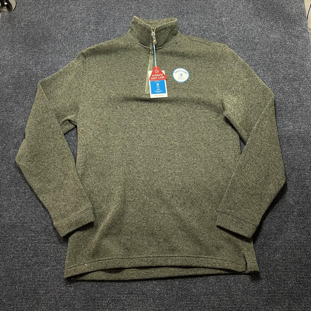 Haggar Cool 18 Pro Sweater Mens Small Green 1/4 Zip Mock Neck Knit Pullover